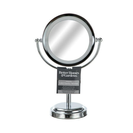 Better Homes & Gardens Modern 8.58" x 13.19" Freestanding Round LED Lighted Vanity Mirror, Chrome