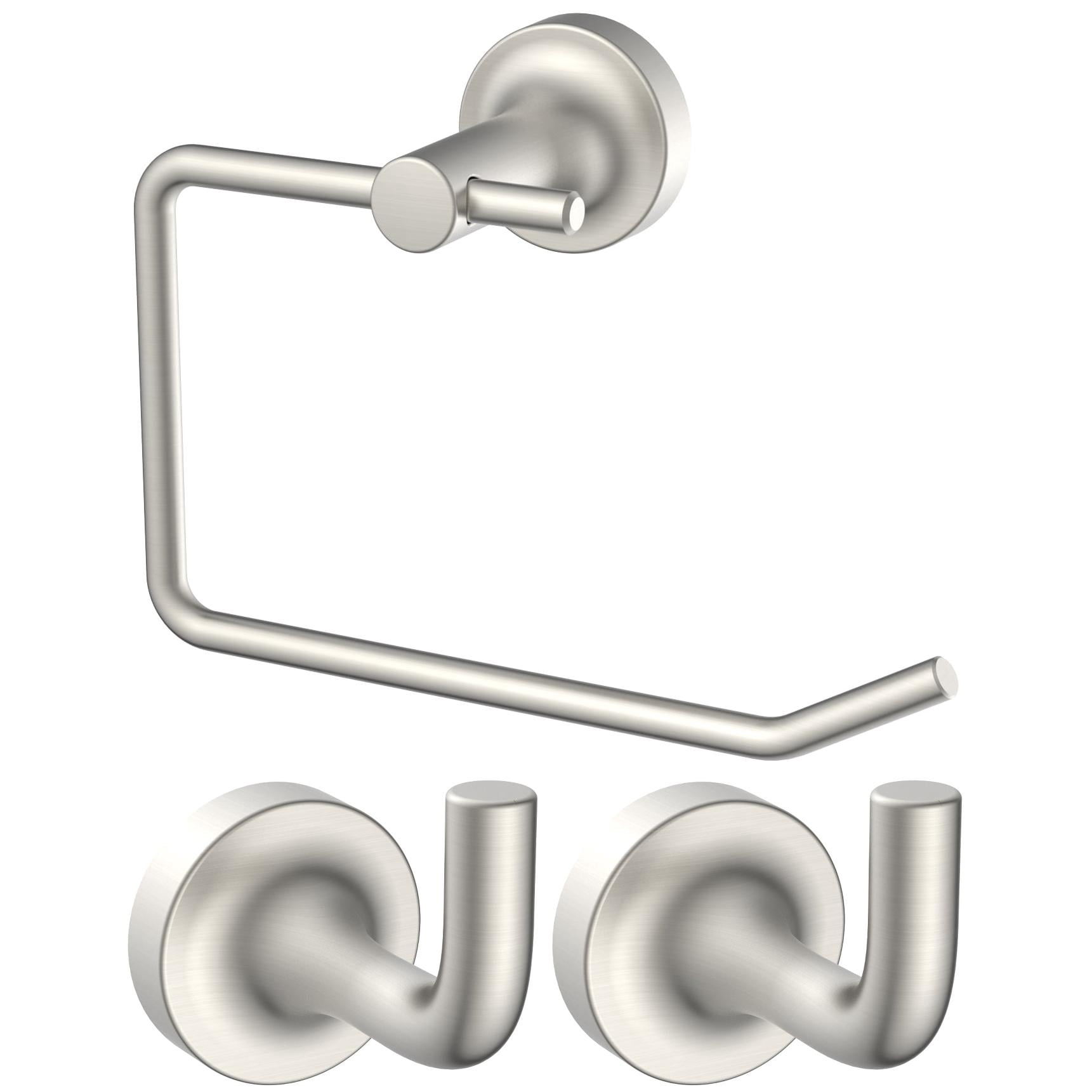 Better Homes & Gardens Modern Bathroom Hardware Set – Satin Nickel Robe Hook & Toilet Paper Holder, Wall Mount, Rust-Resistant