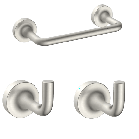 Better Homes & Gardens Modern Bathroom Hardware Set Satin Nickel Toilet Paper Holder & Robe Hook (3-Piece Wall Mount)