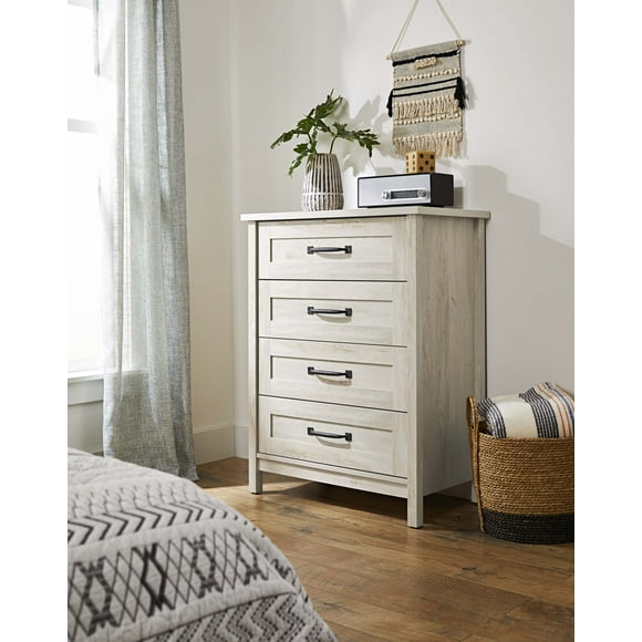 Better Homes & Gardens Modern Farmhouse 4-Drawer Dresser, Rustic White Finish