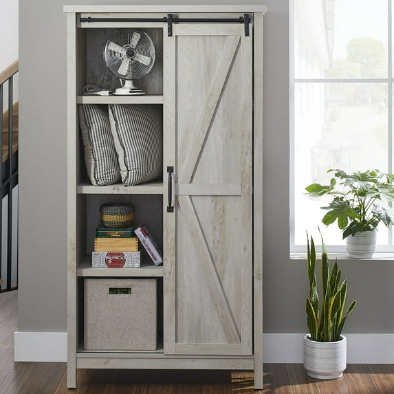 Better Homes & Gardens Modern Farmhouse Bookcase Storage Cabinet, Rustic White Finish