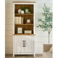 thumbnail interactive-video image 1 of Better Homes & Gardens Modern Farmhouse Bookcase with Doors, Alabaster and Light Honey Finish, 1 of 10