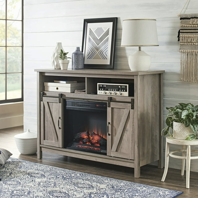 Better Homes & Gardens Modern Farmhouse Fireplace TV Stand for TVs up to 50", Rustic Gray Finish