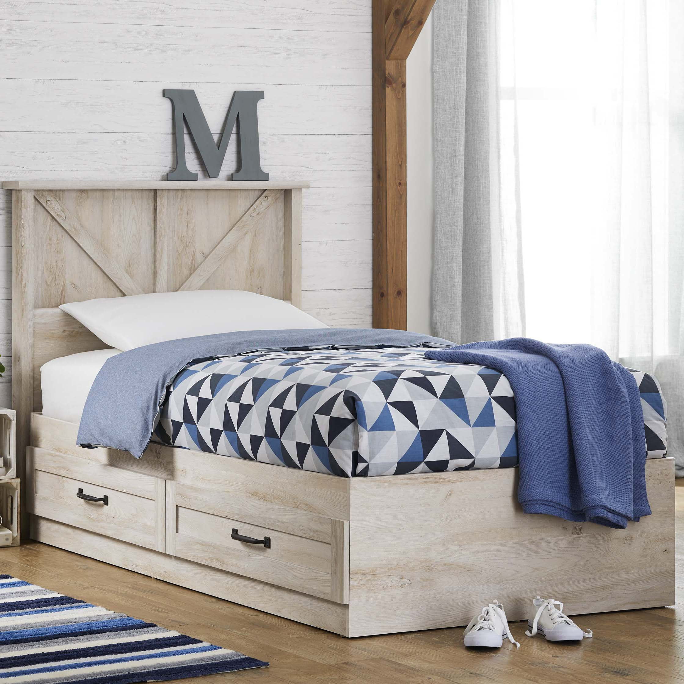 Better Homes Gardens Modern Farmhouse Platform 2 Drawer Storage Bed Twin Rustic White
