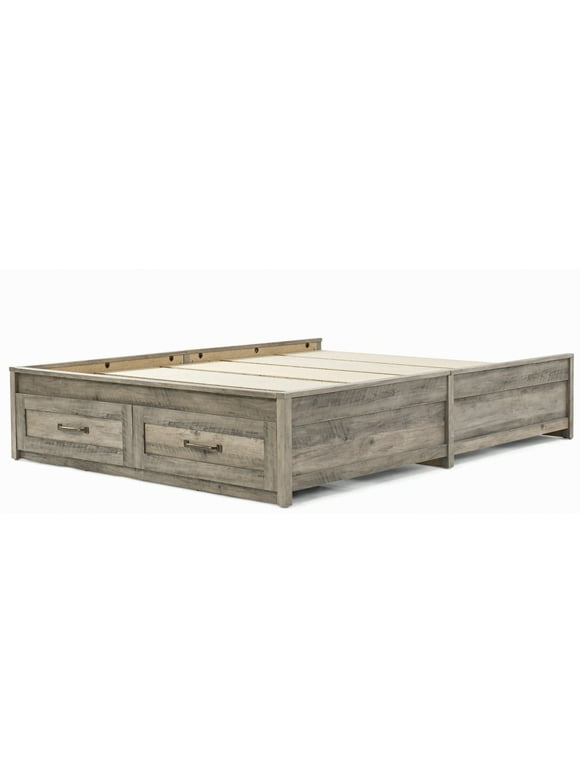 Better Homes & Gardens Modern Farmhouse Queen Platform Bed with Storage, Rustic Gray Finish