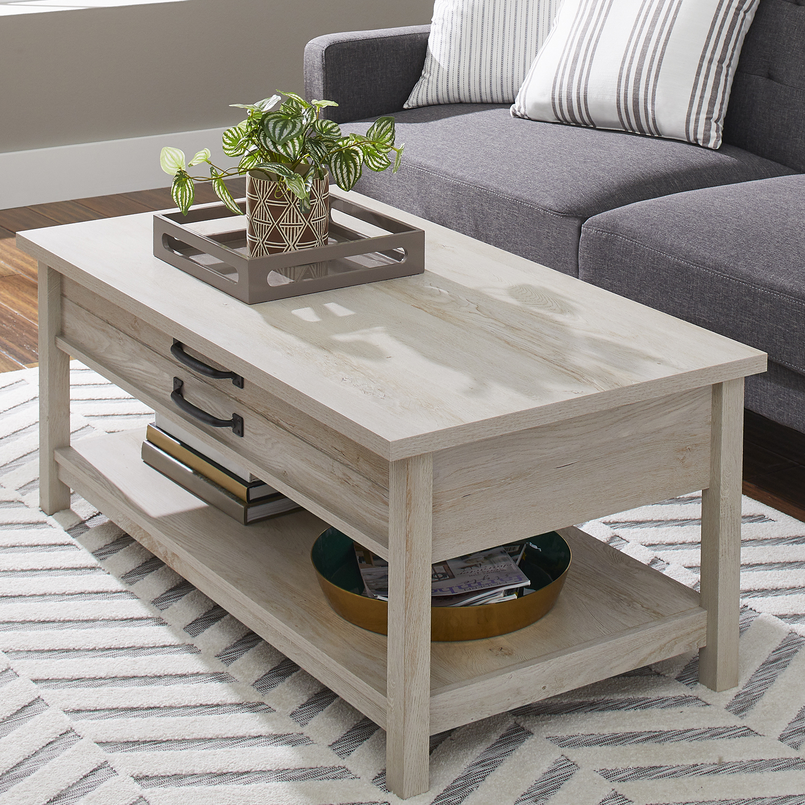 Better Homes & Gardens Modern Farmhouse Rectangle Lift Top Coffee Table, Rustic White Finish - image 1 of 16