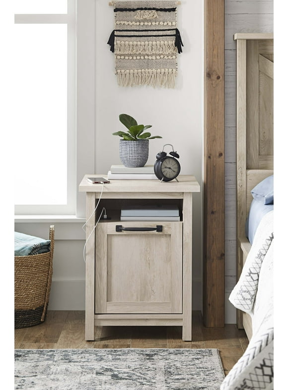 Better Homes & Gardens Modern Farmhouse USB Nightstand, Rustic White Finish