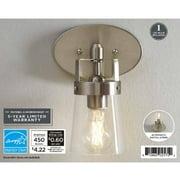 Better Homes &Gardens Modern LED Wall Sconce Light Fixture, 40W Eqv A19 Glass Shade Satin Nickel CA