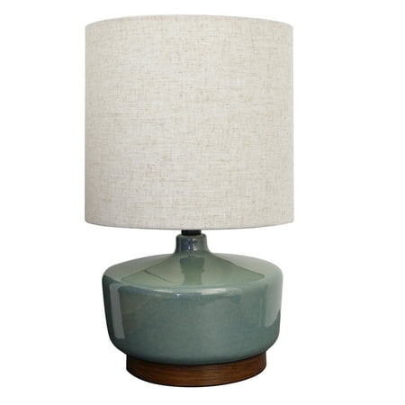 Better Homes & Gardens Modern Mid-Century Ceramic Table Lamp with Wood Base, 17"H