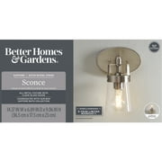 Better Homes & Gardens Modern Wall Sconce, Glass Shade Satin Nickel Finish, A19 LED Bulb Included