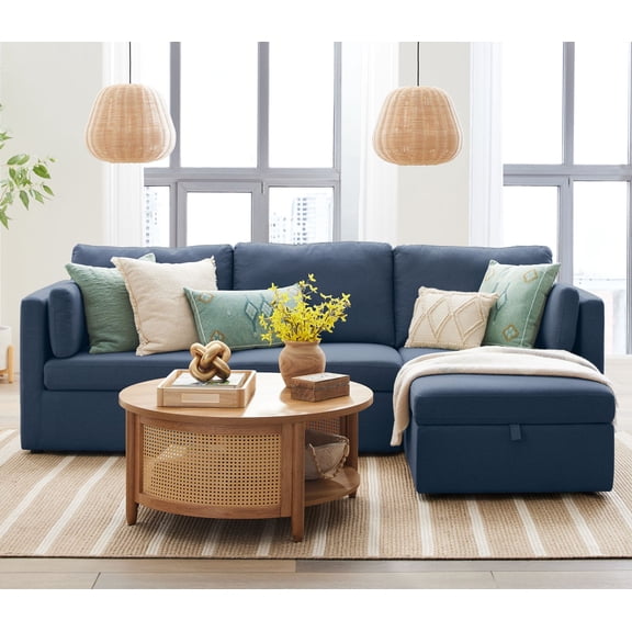Better Homes & Gardens Modular Sectional Sofa with Storage Ottoman, Blue