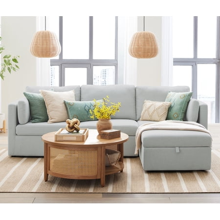 Better Homes & Gardens Modular Sectional Sofa with Storage Ottoman, Grey