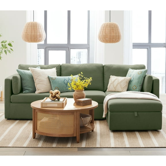 Better Homes & Gardens Modular Sectional Sofa with Storage Ottoman, Olive