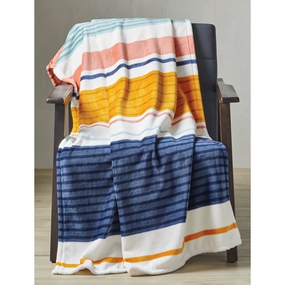 Better Homes & Gardens Oversized Velvet Plush Throw-Blanket, 50" X 72", Multi Stripe