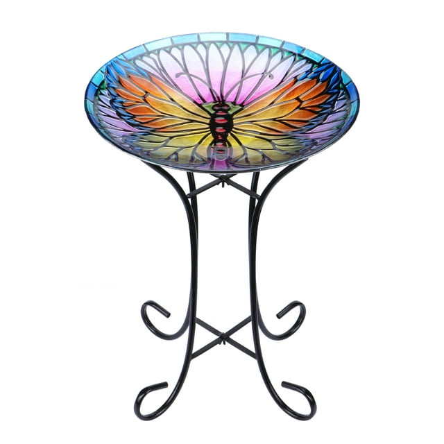 Better Homes & Gardens Multicolor Butterfly Glass Outdoor Birdbath
