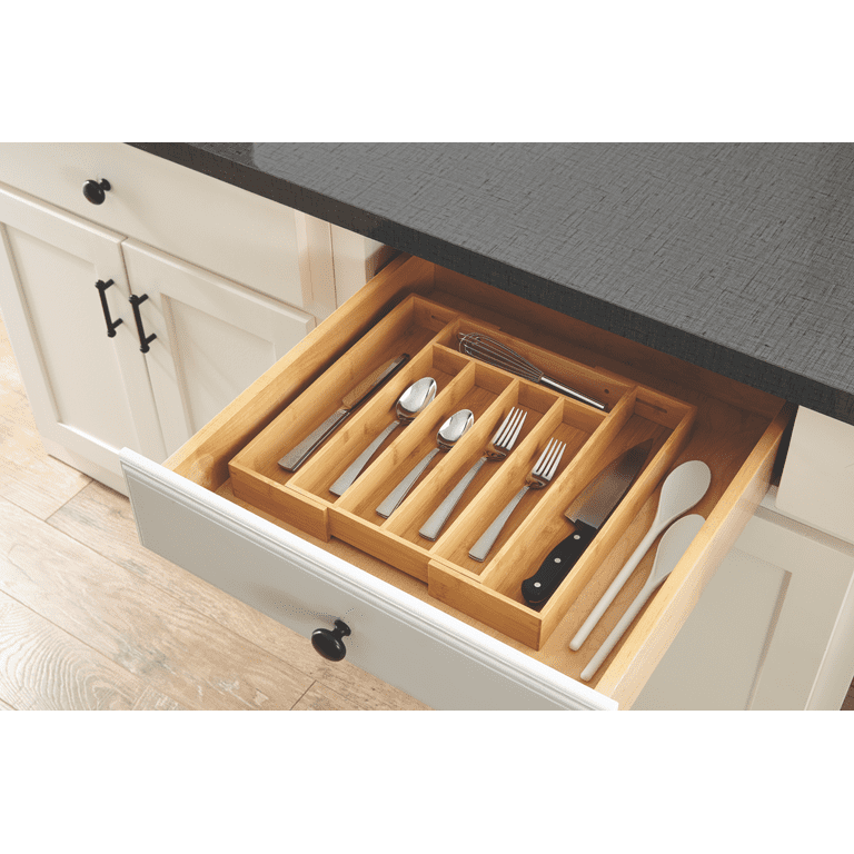 KitchenEdge Premium Silverware, Flatware and Utensil Organizer for Kitchen Drawers, Expandable to 33 Inches Wide, 11 Compartments, 100% Bamboo