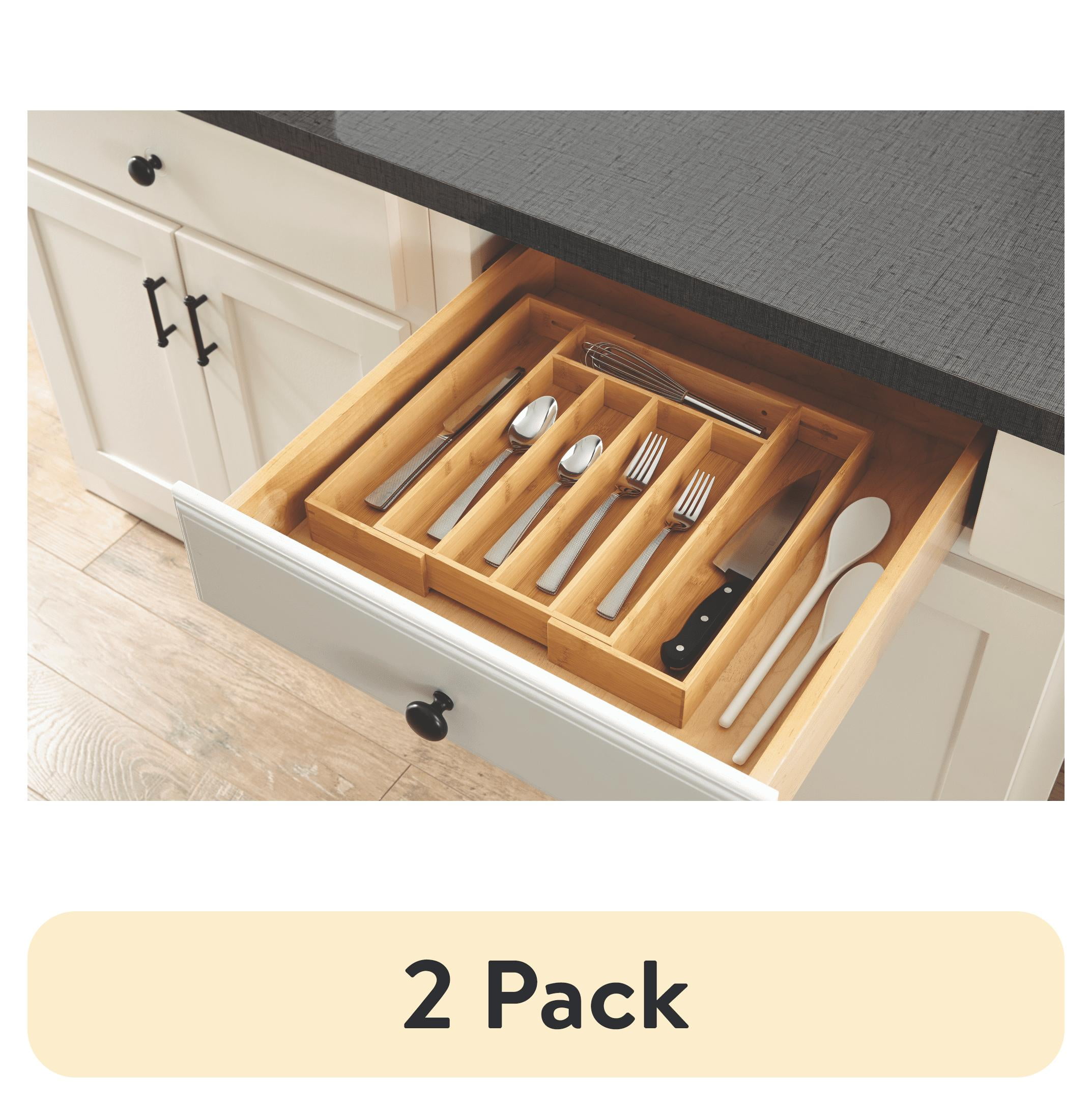 (2 pack) Better Homes & Gardens Natural Bamboo Expandable Silverware Organizer, 13.98 x 10.04-15.35 x 1.97 inches - Walmart.com