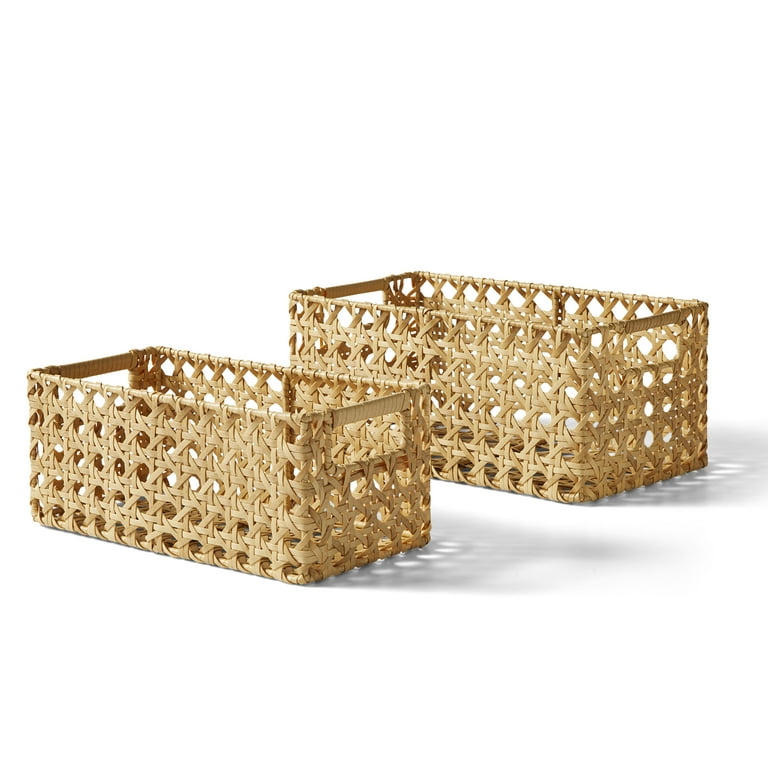 Better Homes & Gardens Natural Cane Weave Basket Set, 2-Piece