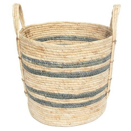 Better Homes & Gardens Natural Maize Colored Stripe Basket, Blue Gray, Large