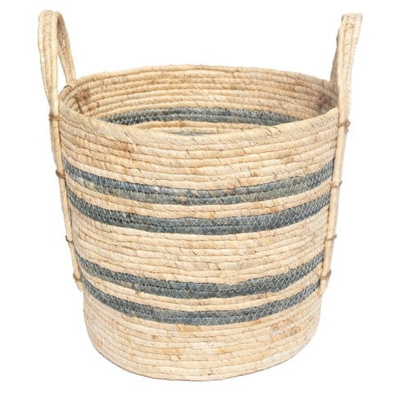Better Homes & Gardens Natural Maize Colored Stripe Basket, Blue Gray, Large
