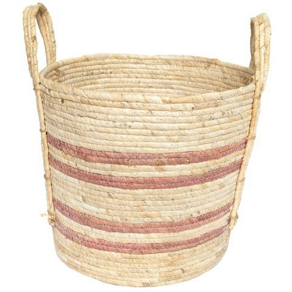 Better Homes & Gardens Natural Maize Colored Stripe Basket, Terracotta, Large