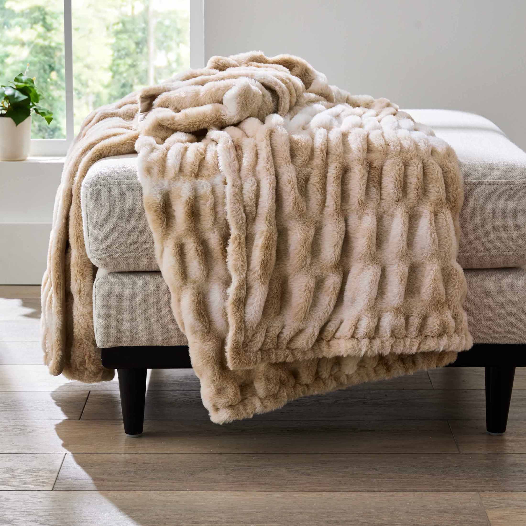 Better Homes & Gardens Natural Tie Dye Ruched Faux Fur Throw, 50"x72" - Walmart.com