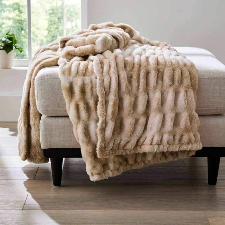 Better Homes Gardens Natural Tie Dye Ruched Faux Fur Throw, 50