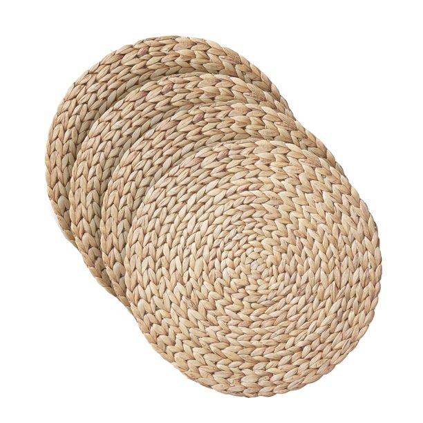 Better Homes & Gardens Natural Water Hyacinth 15" Round Placemats, 4