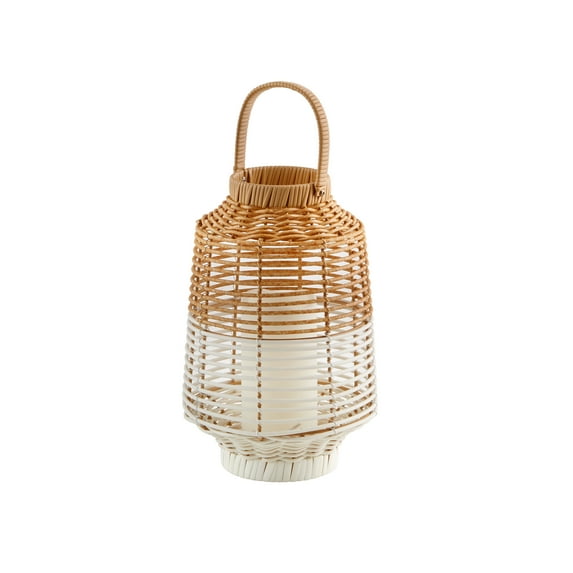 Better Homes & Gardens Natural & White Woven Battery Operated Small Outdoor Lantern with Removable LED Candle by Dave & Jenny Marrs