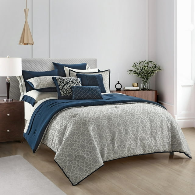 Better Homes & Gardens Navy Buckingham Jacquard 12 Piece Pre Washed Bed