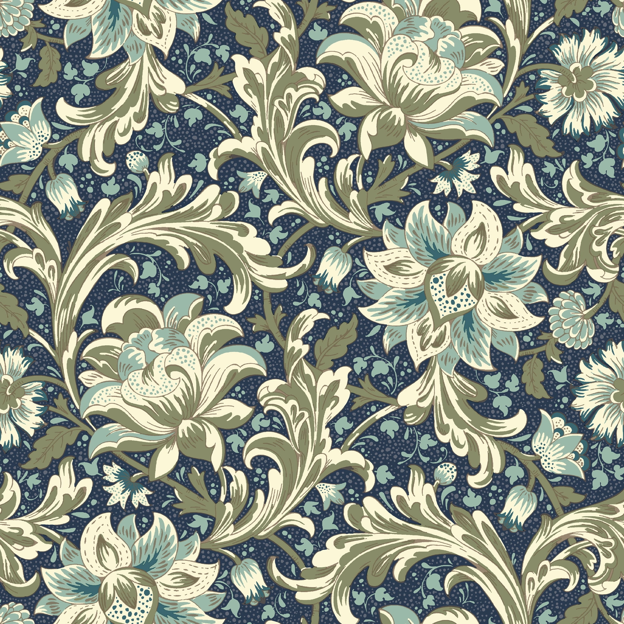 Navy blue and beige peel-and-stick floral wallpaper