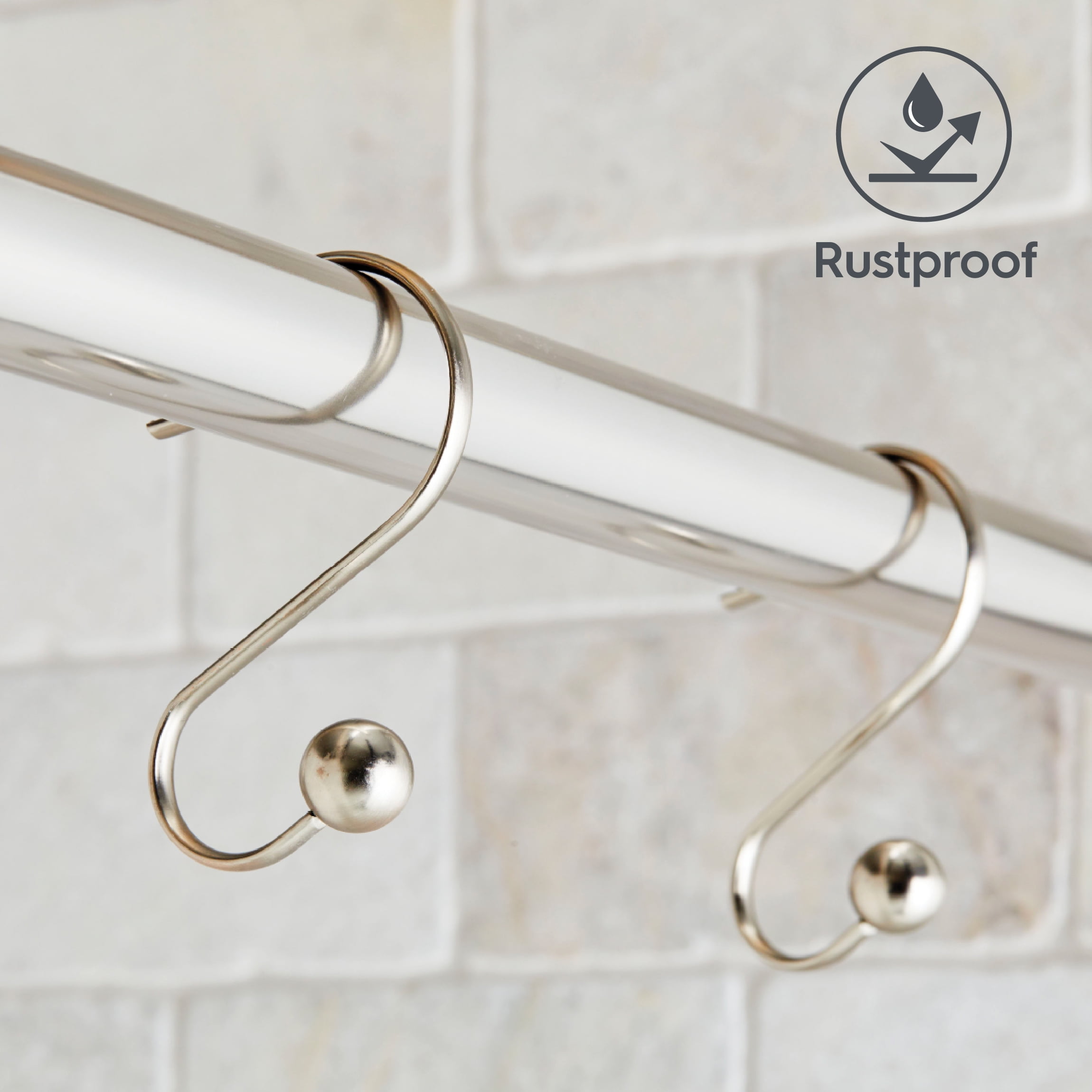 Better Homes & Gardens Nickel Ball Rust-Proof Steel Shower Hooks, Set of 12
