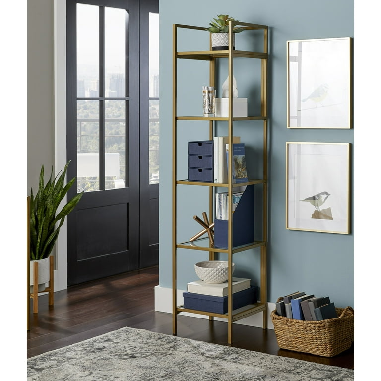 Better Homes Gardens Nola Narrow Bookcase Gold Finish Walmart