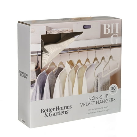 Better Homes & Gardens Velvet Adult Clothing Hangers, Beige, Non-Slip, Space Saving, 30 Count