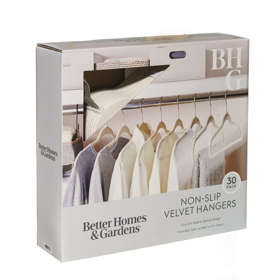 Better Homes & Gardens Velvet Adult Clothing Hangers, Beige, Non-Slip, Space Saving, 30 Count