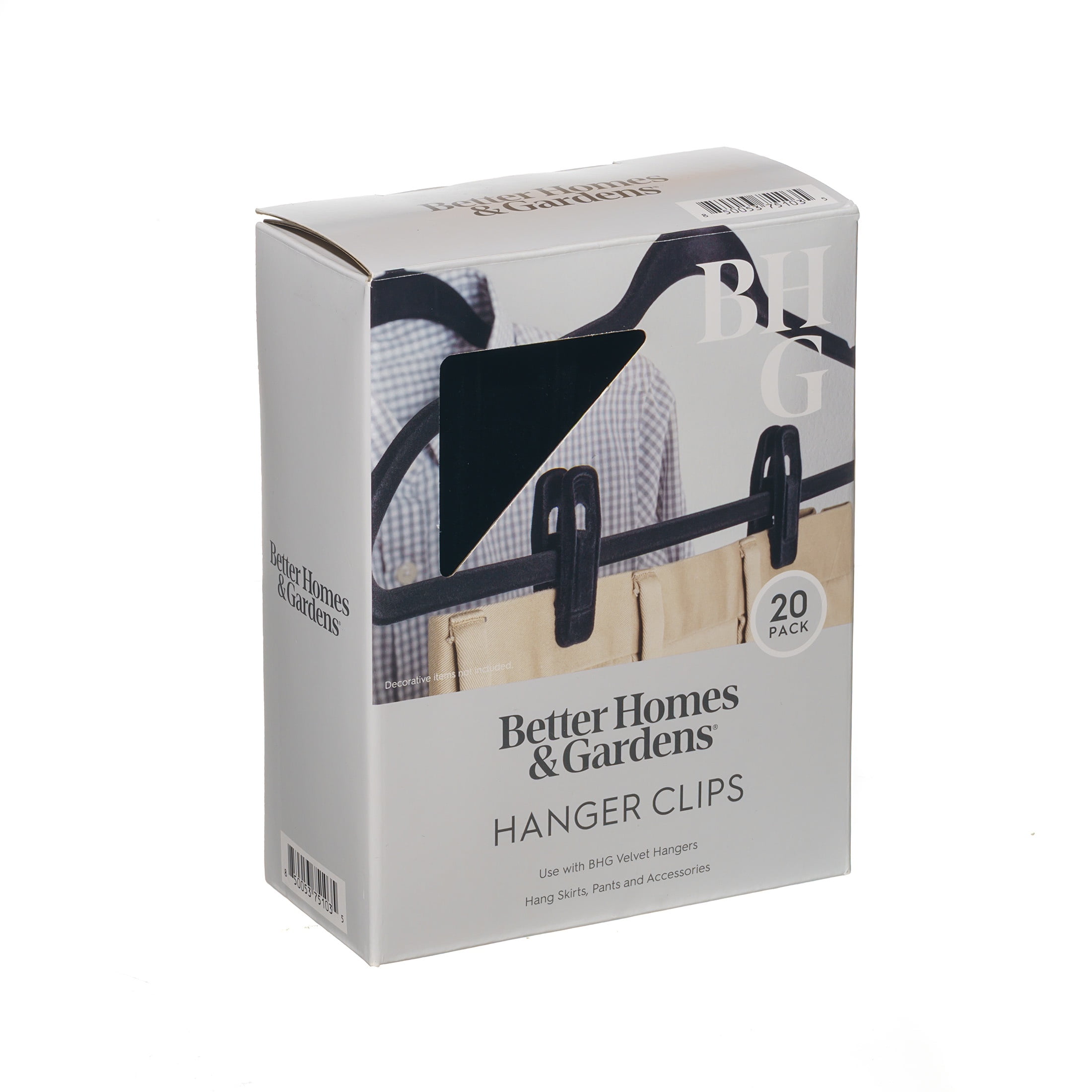 Better Homes & Gardens Velvet Hanger Clips, Non‑Slip Grip, Black, 20‑Count