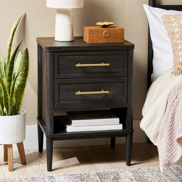 Better Homes & Gardens Oaklee 2-Drawer Nightstand, Charcoal Finish