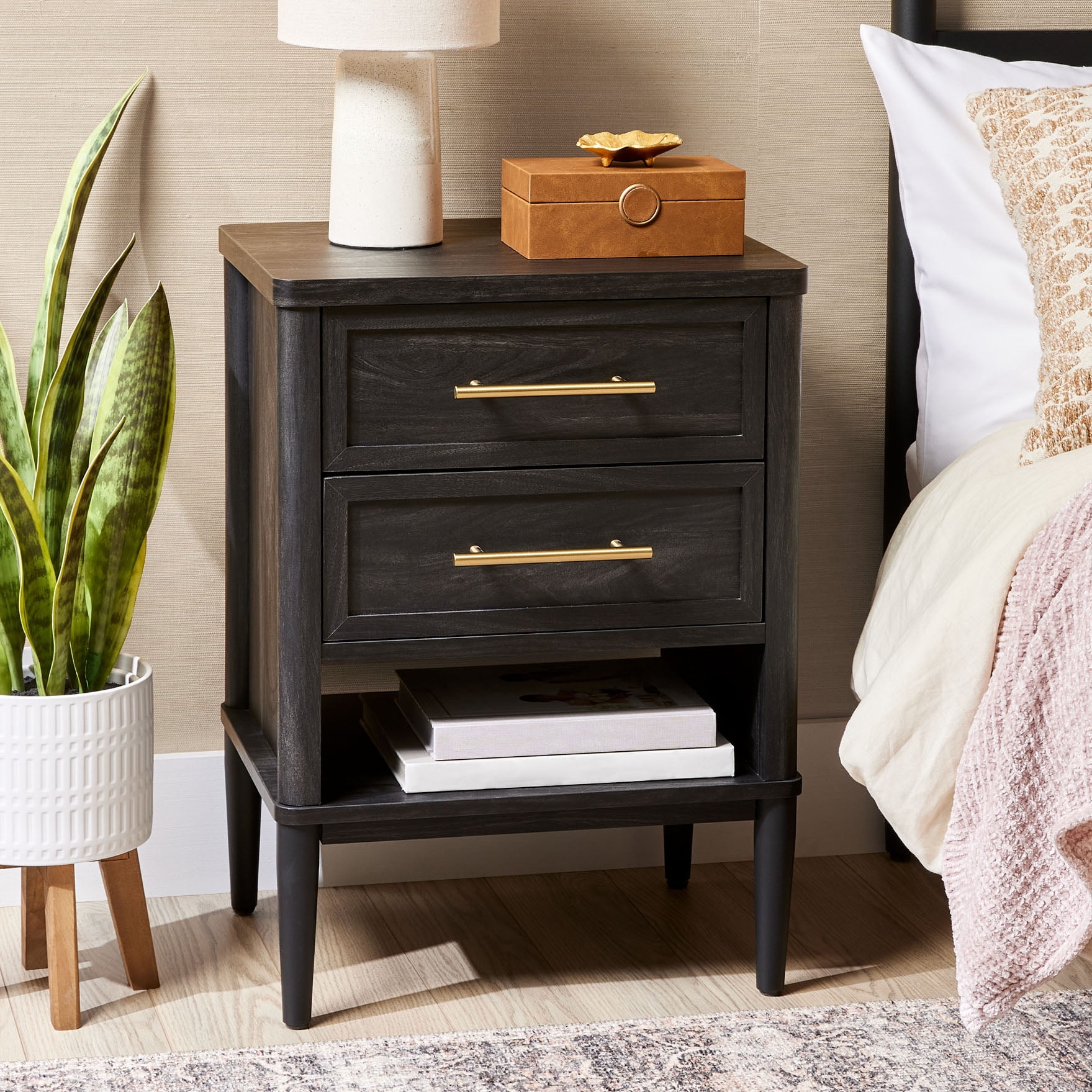 Better Homes Gardens Oaklee 2 Drawer Nightstand Charcoal Finish