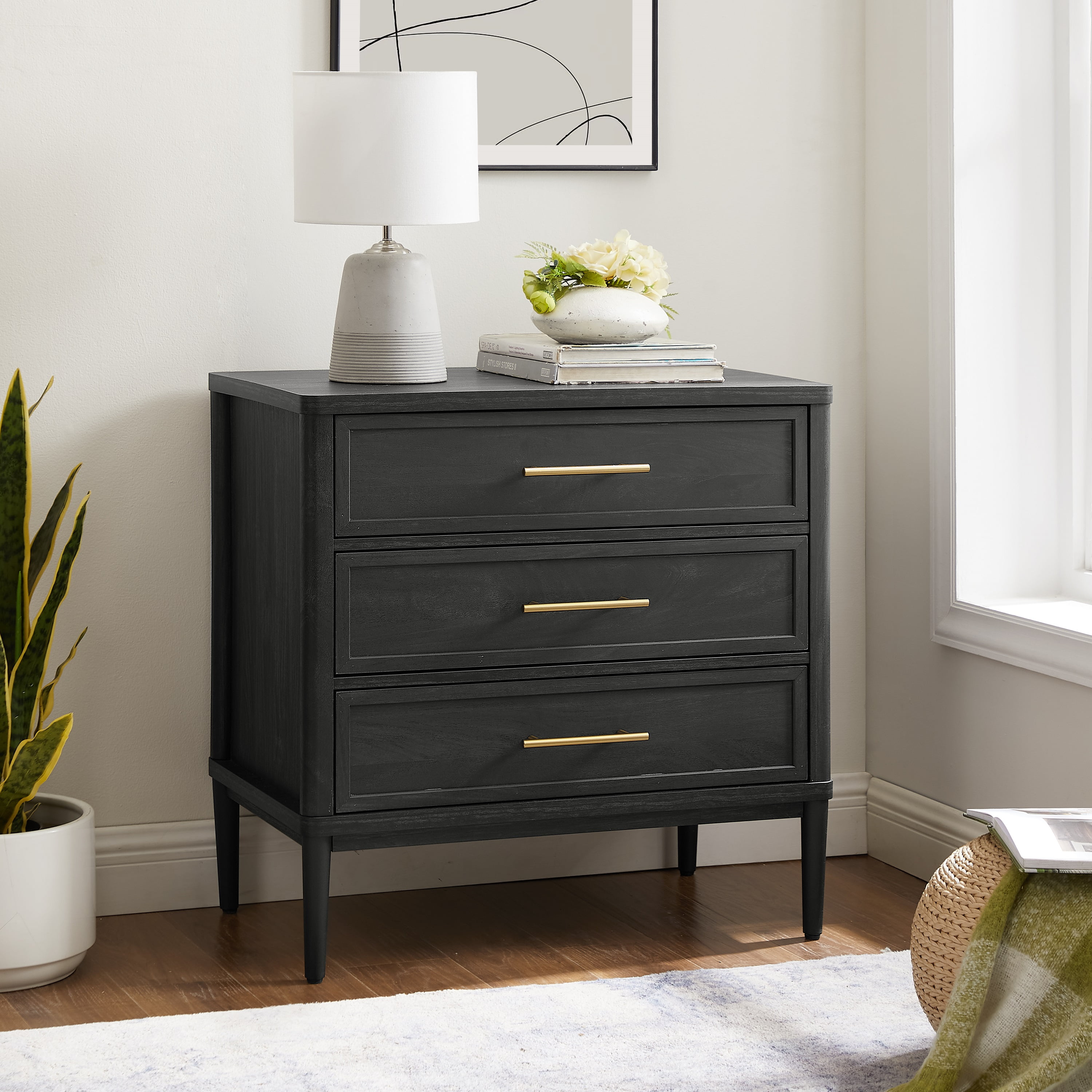 Better Homes & Gardens Oaklee 3Drawer Nightstand, Charcoal Finish