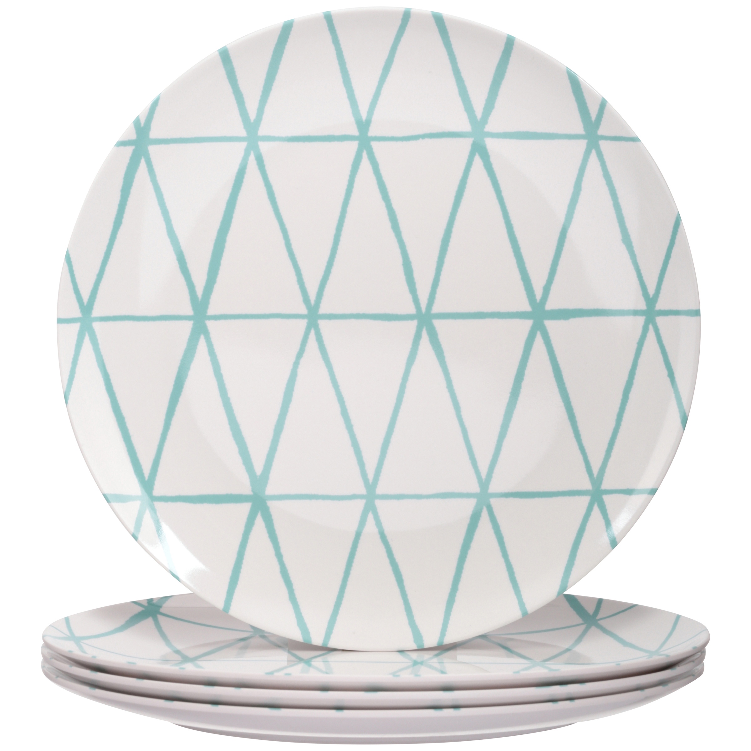Better Homes & Gardens Outdoor Melamine Mint Triangle Lines Dinner Plate, Set of 4 - image 1 of 3