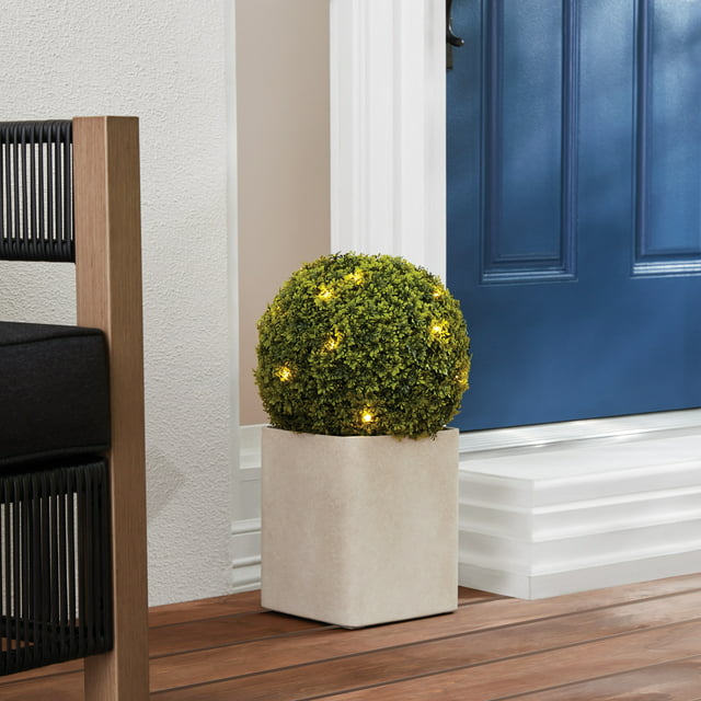 Better Homes & Gardens Outdoor Round 20"H Artificial Topiary Décor with Battery Powered Warm White LED Lights Eyebright