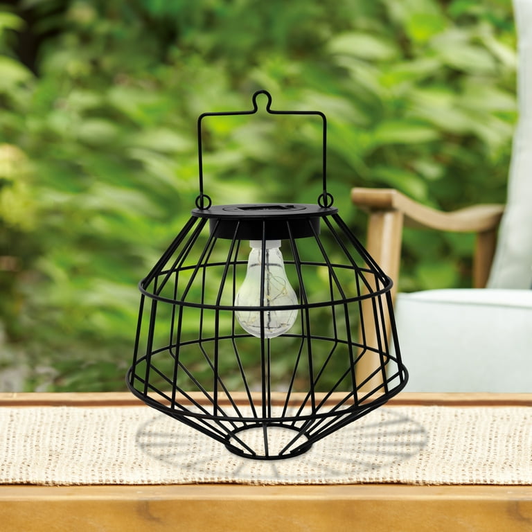 Better Homes Gardens Outdoor Solar 8.9inH Black Metal Cage LED