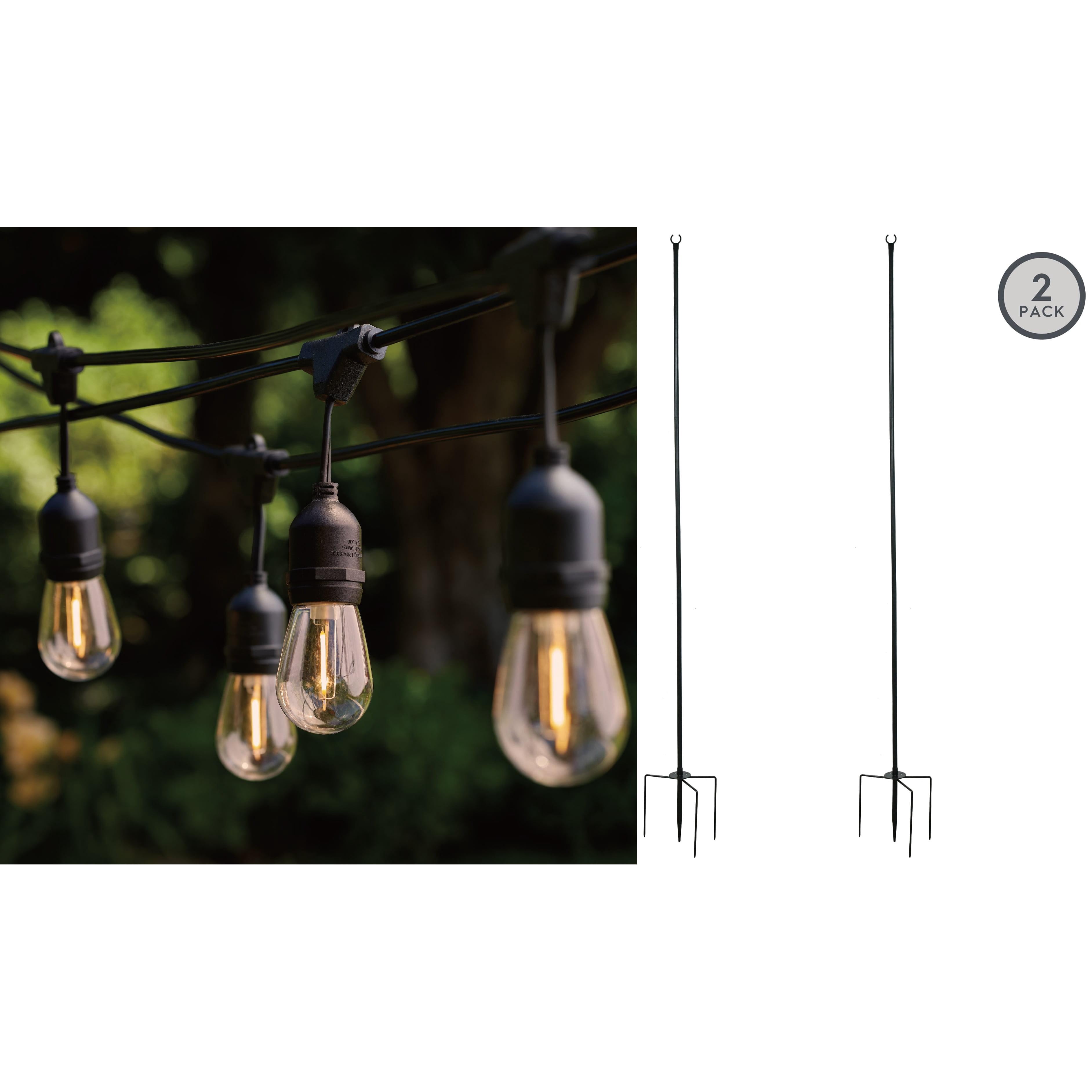 Better Homes & Gardens Outdoor String Lights & Pole Stakes Bundle, 28 ft, 12 Lights, 2 Poles