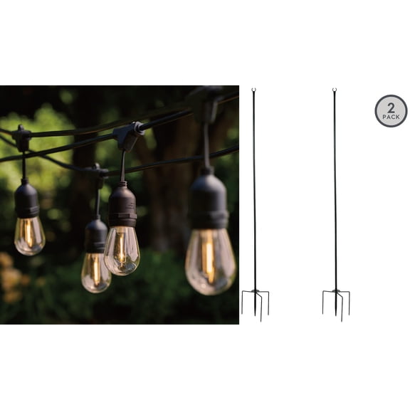 Better Homes & Gardens Outdoor String Lights & Pole Stakes Bundle, 28 ft, 12 Lights, 2 Poles