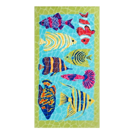 Better Homes & Gardens Oversized Cotton Multi-Color Tropical Fish Beach Towel, 38" X 72"