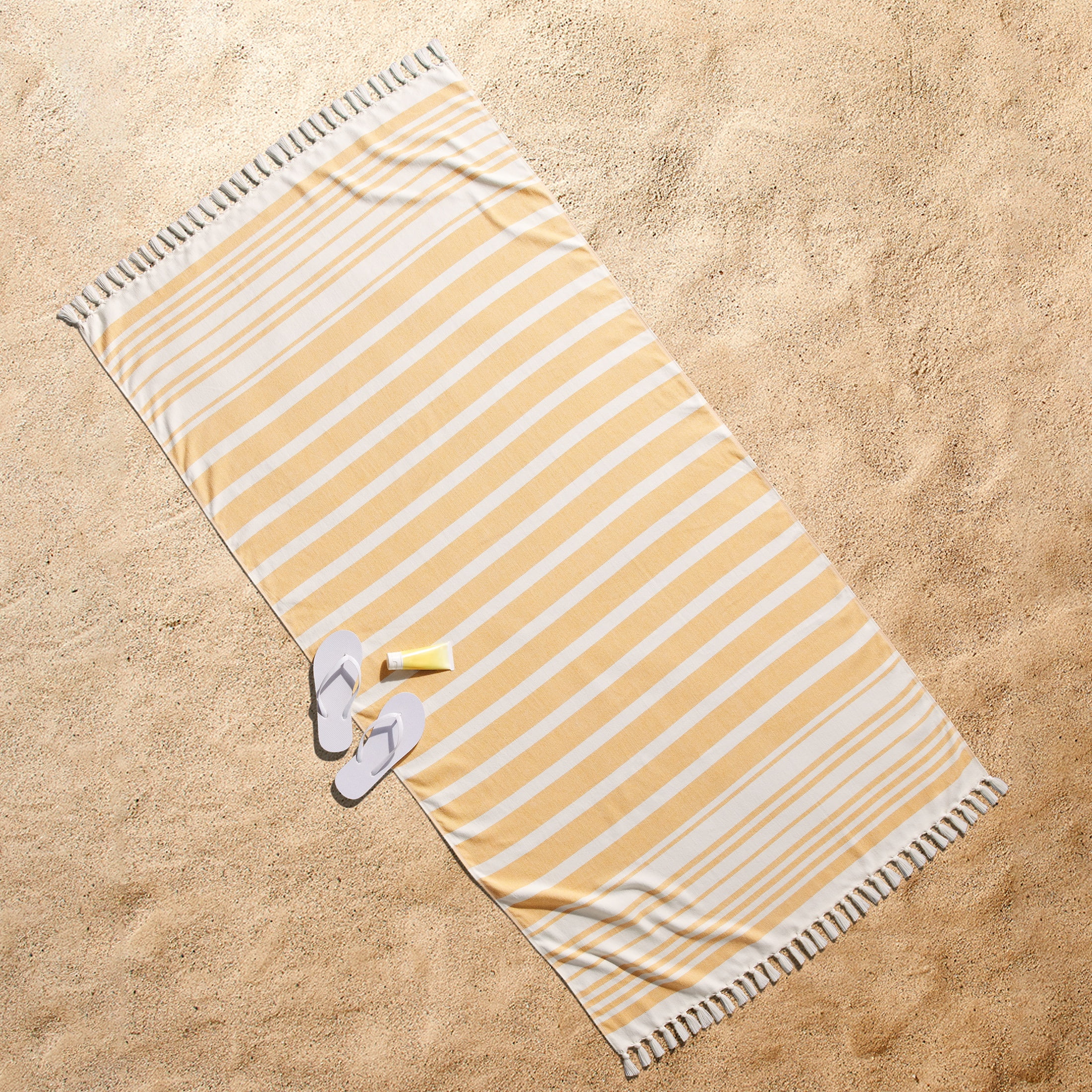 Better Homes & Gardens Oversized Flatwoven Yellow Striped Beach Towel, 38" x 72"