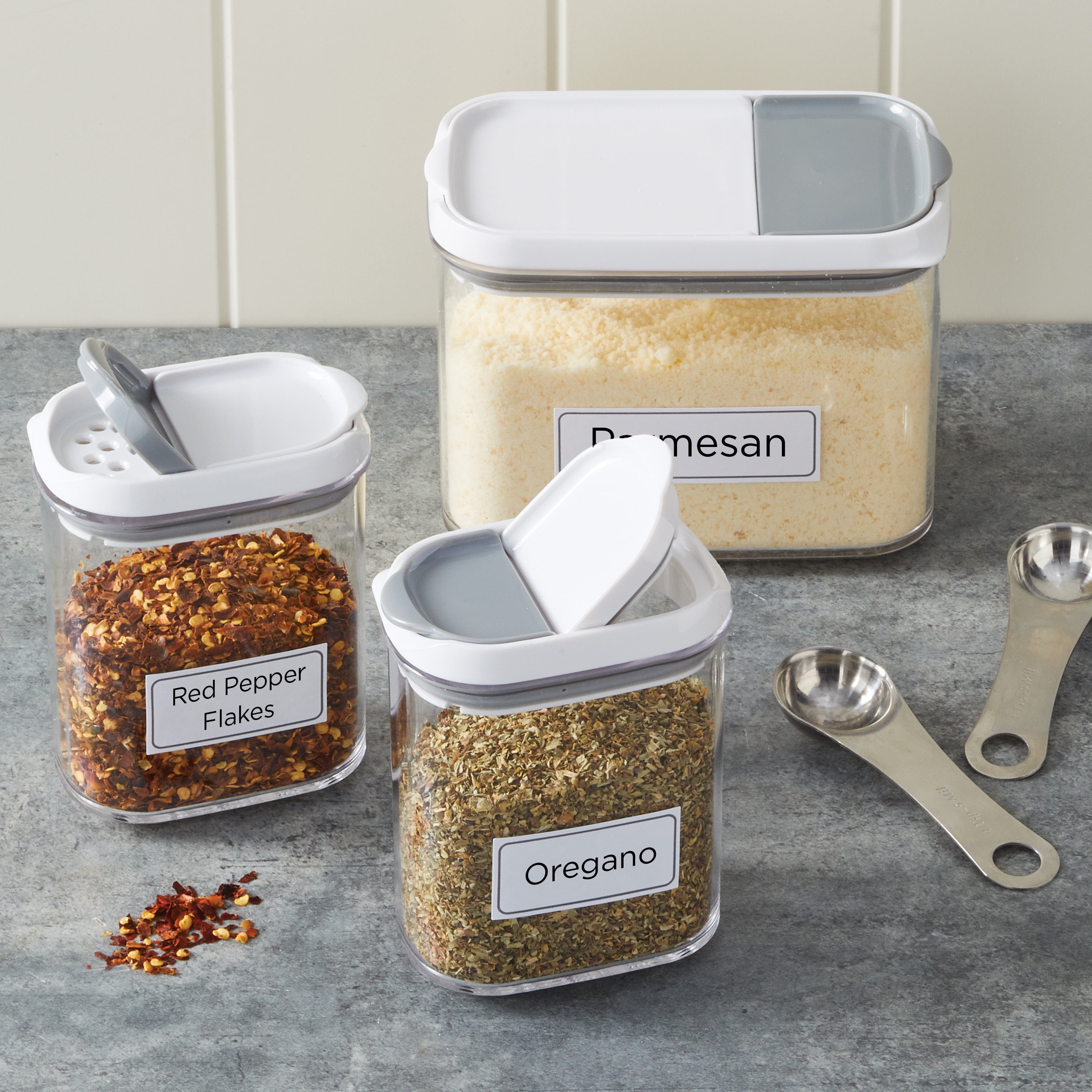 Better Homes and Gardens Shake & Store 3 Storage Spices Containers Labels  Clear 786348492584