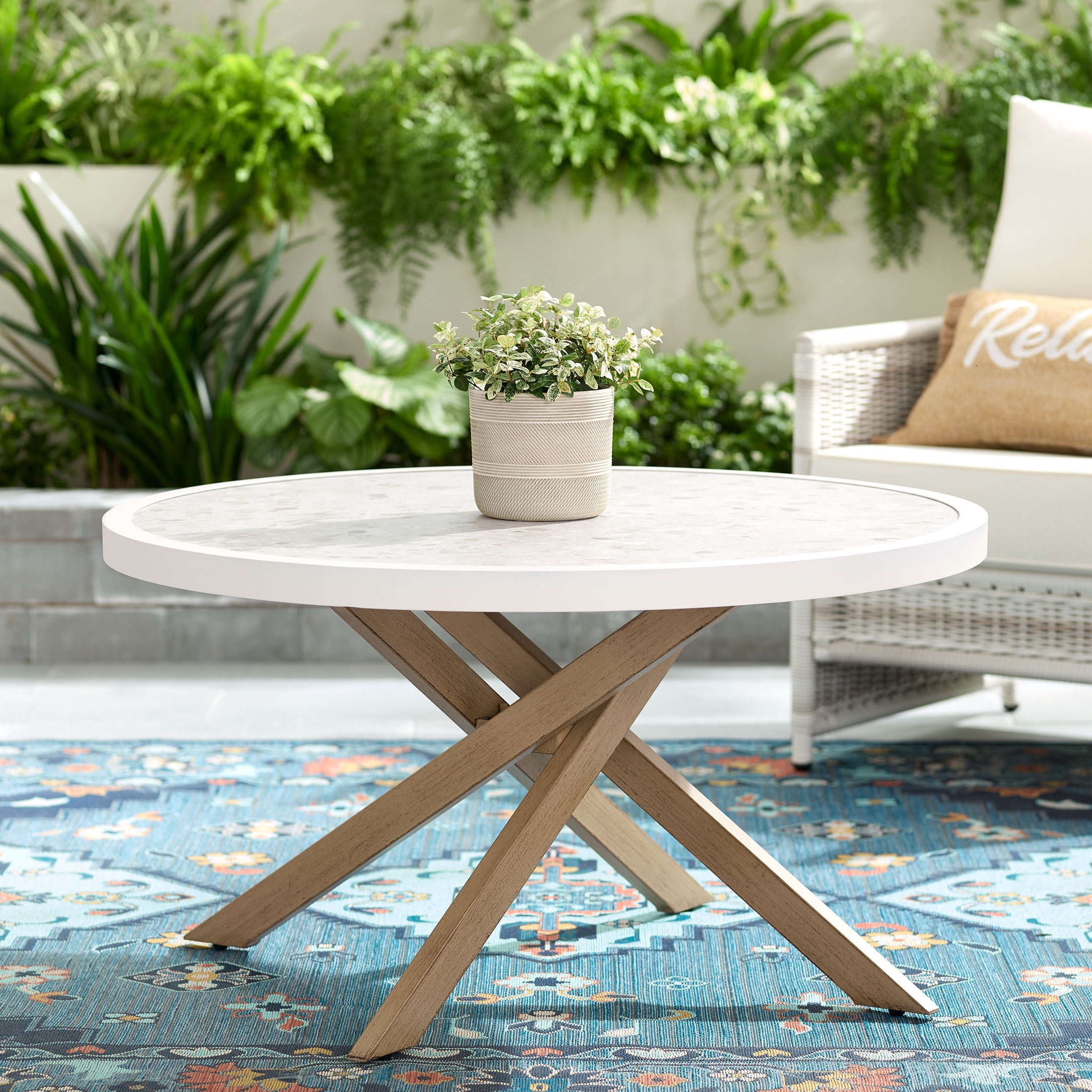 Walmart Saving of  Better Homes & Gardens Paige Weather-Resistant Steel and Tile 37" Round Outdoor Coffee Table, Beige