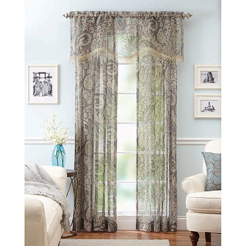 Better Homes & Gardens Paisley Faux Linen Curtain Panels, Set of 2, with Valance