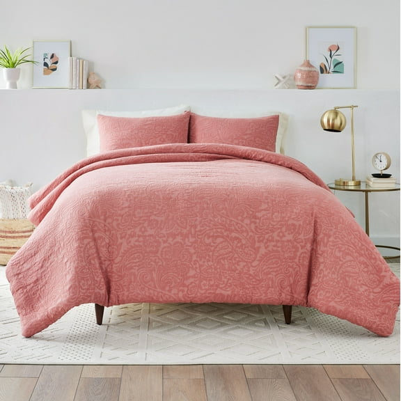Better Homes & Gardens Paisley Matelasse 3-Piece Comforter Set, Rose, Full/Queen, All Ages